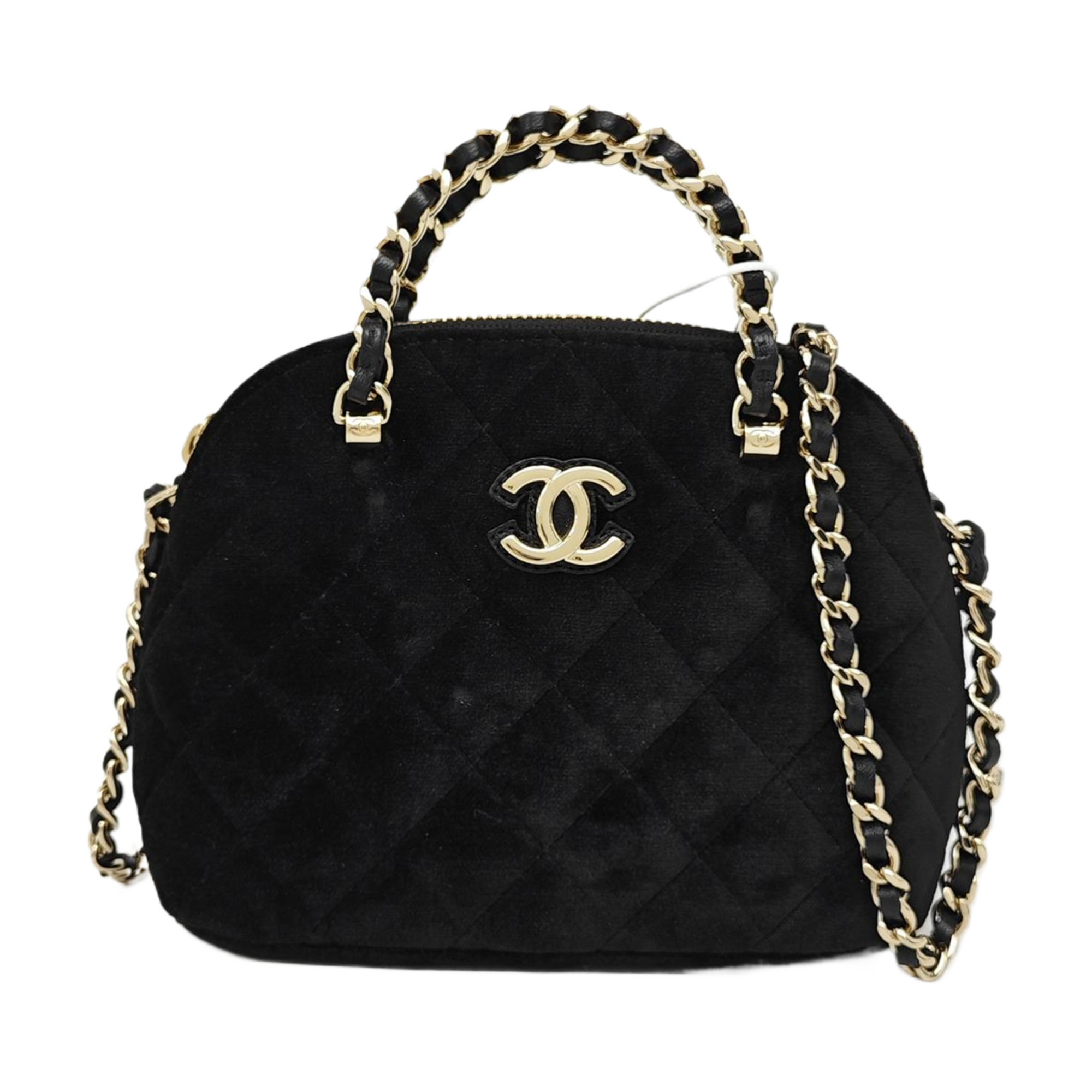 Quilted Velvet Shoulder Bag Black