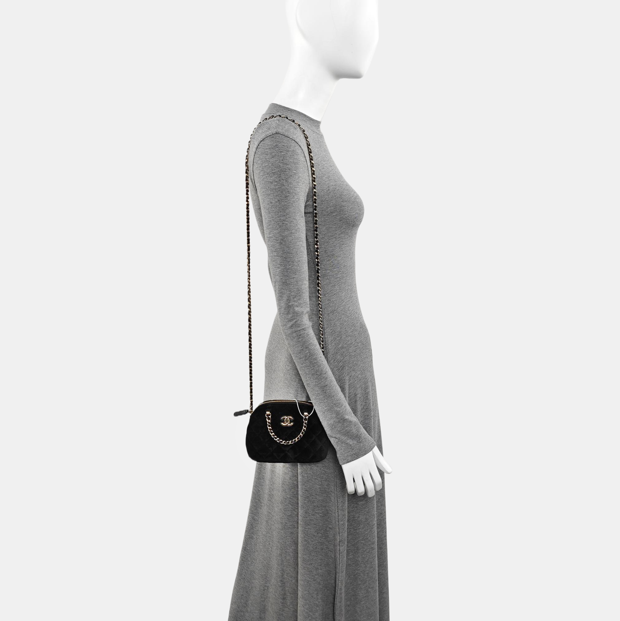 Quilted Velvet Shoulder Bag Black