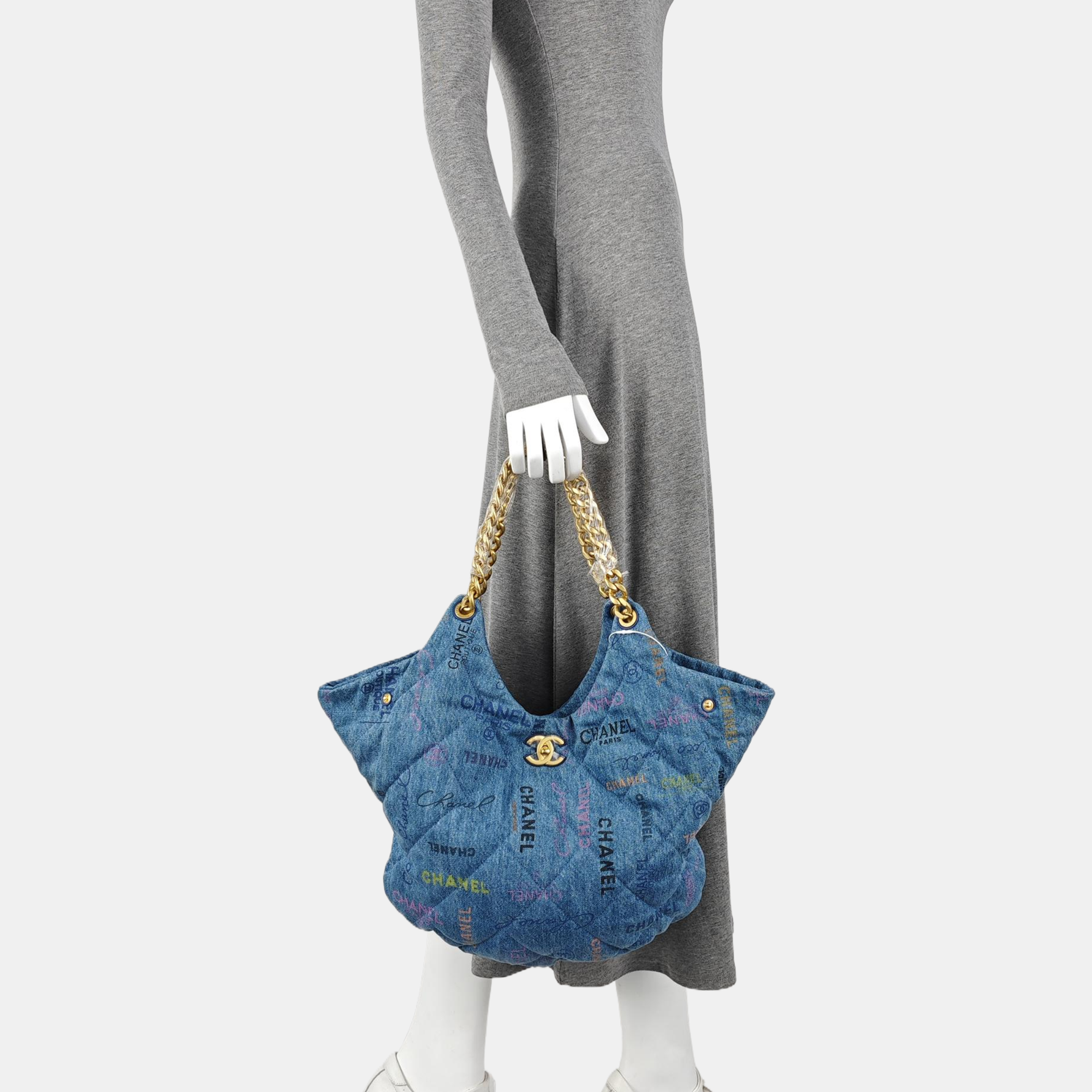 Quilted Fabric Top Handle Bag Blue