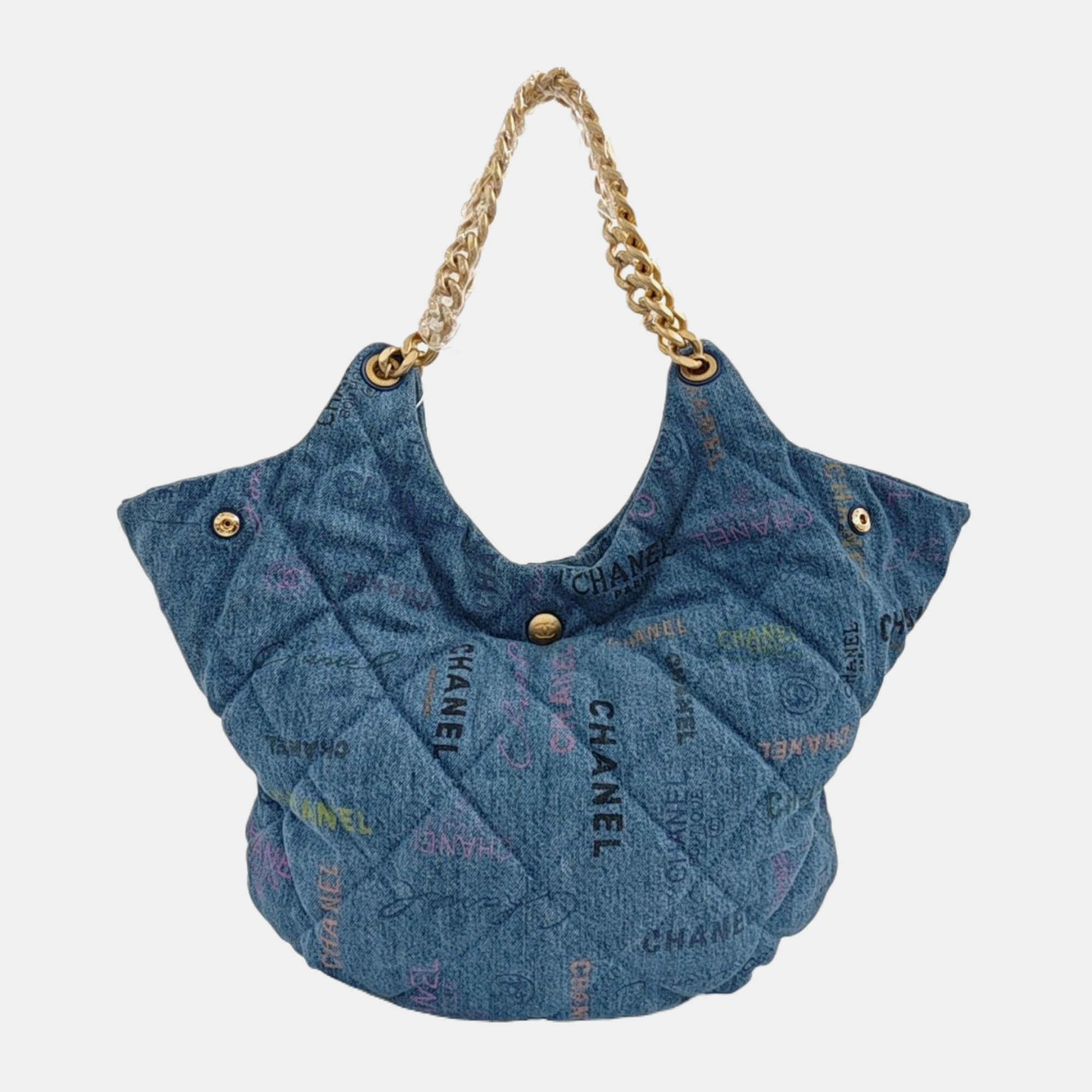 Quilted Fabric Top Handle Bag Blue
